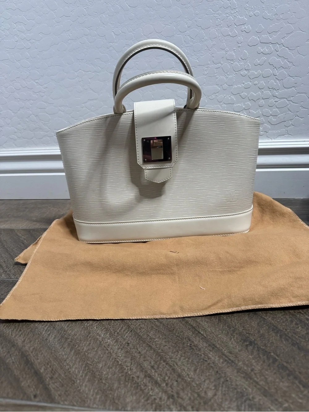 Louis Vuitton Cream Structured Satchel with Buckle Accent
